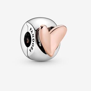 Pandora RETIRED Freehand Heart Clip Charm in Silver and Rose Gold